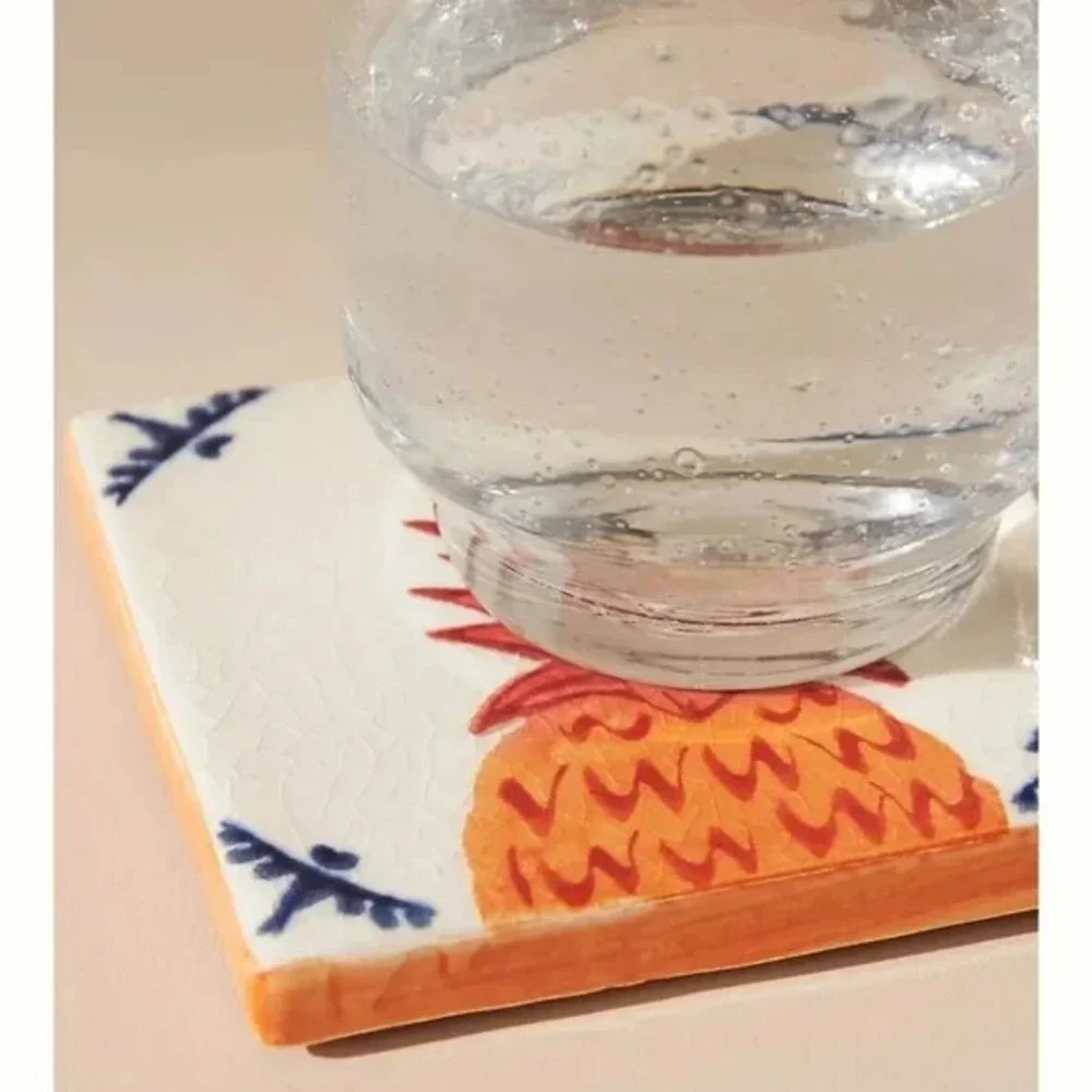 Anthropologie Azu Drink Coaster Tile Boho Pineapple Welcome Table Discontinued‎